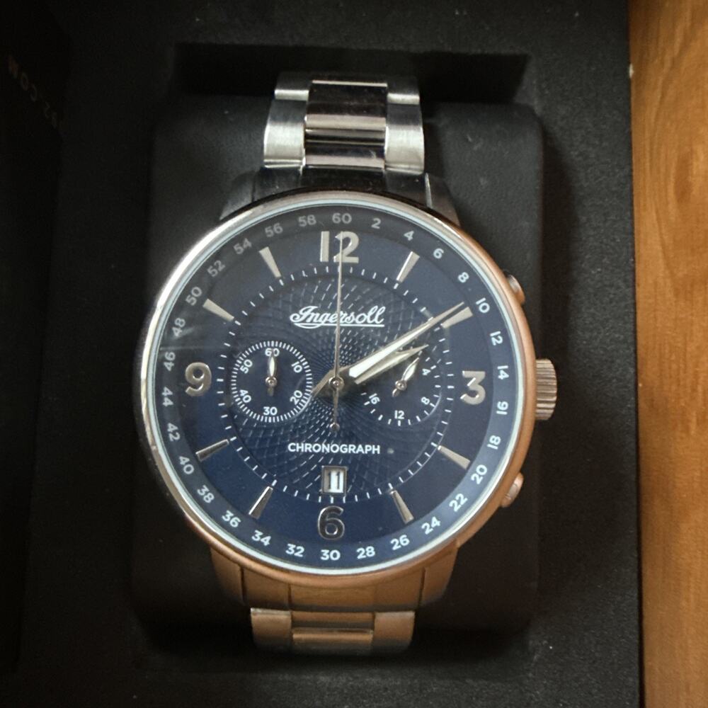 Ingersoll Grafton I00605 Men's Chronograph Watch Blue Dial 42mm New Box
